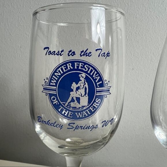 Set of 2 Wine Glasses Winter Festival of the Waters Berkeley Springs WV - Picture 2 of 3